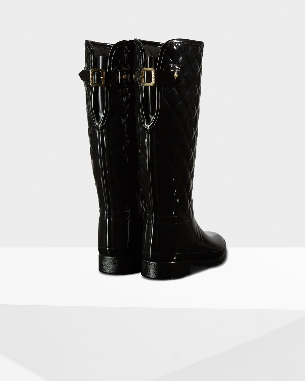 Botas de Lluvia Altas Hunter Mujer - Refined Slim Fit Adjustable Quilted - Negros - UBSPEKF-72